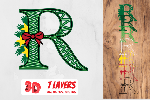 3D Christmas Letter R Graphics for Crafts