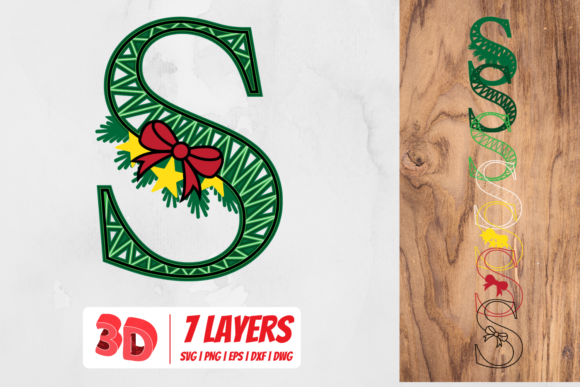 3D Christmas Letter S Graphics for Crafts & Branding