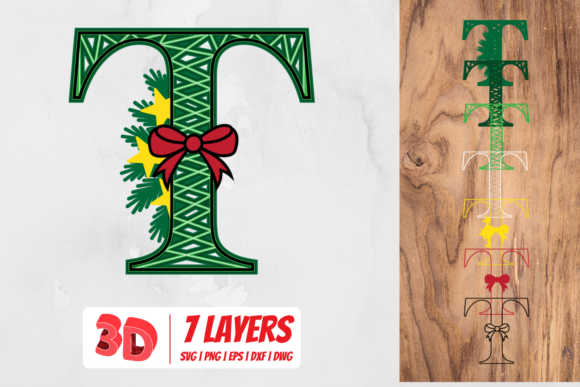 3D Christmas Letter T Graphics for Crafts and Publishing