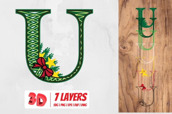 3D Christmas Letter U Graphics for Crafts and Selling
