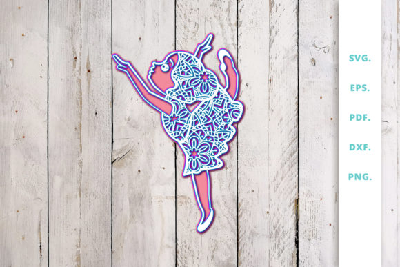 3D Cute Ballerina Out of Mandala V2 for Laser Cutting and Wall Decor