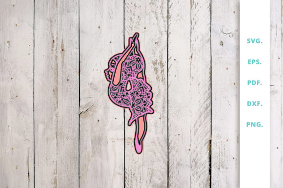 3D Cute Ballerina out of Mandala V4 for Laser Cutting and Wall Decor