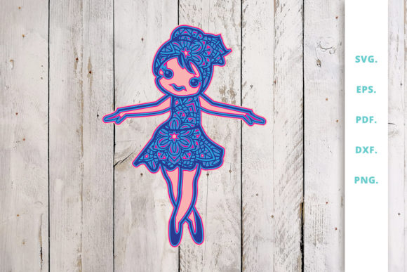 3D Cute Ballerina out of Mandala V6 for Laser Cutting and Wall Decor
