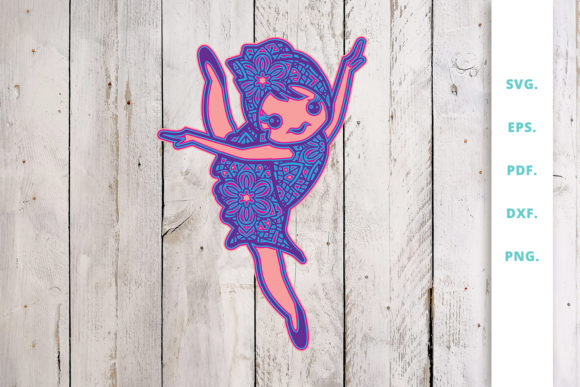 3D Cute Ballerina out of Mandala V7 for Laser Cutting Wall Decor