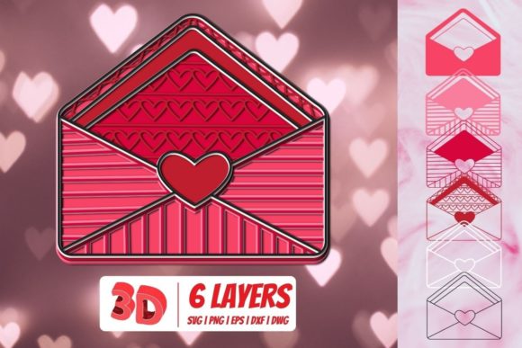 3D Envelope Valentine Graphics for Crafts & Branding