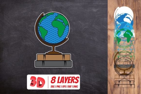 3D Globe on Book Graphics for Crafts and Branding