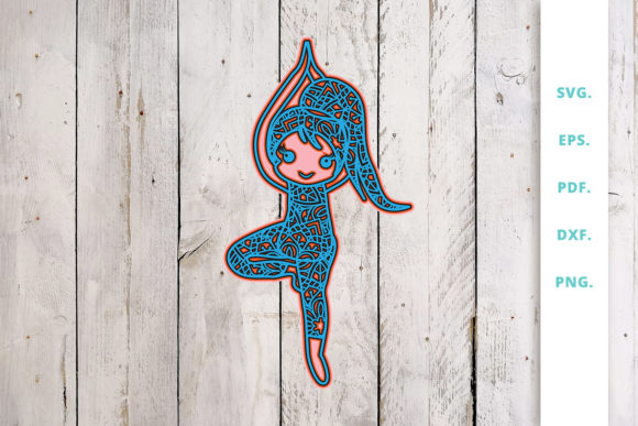3D Multi Layer Cute Yoga Girl 2 for Laser Cutting and Wall Decor