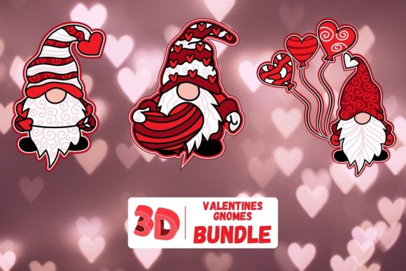 3D Valentine Gnome Bundle: Graphics for Crafts & Branding