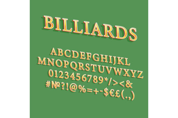 Billiards Vintage 3d Vector Alphabet Set for Graphics and Print Templates