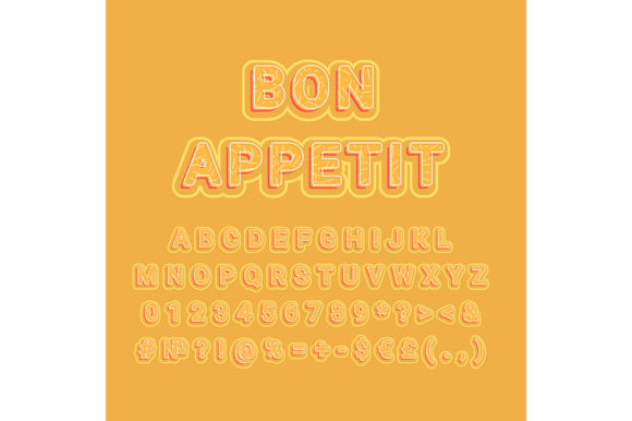 Bon Appetit Vintage 3d Vector Alphabet Graphics for Print Templates