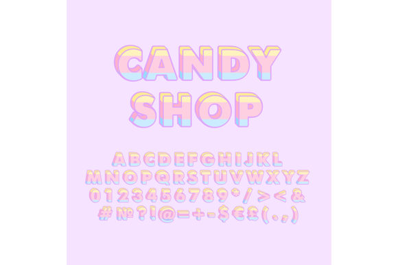 Candy Shop Vintage 3d Vector Alphabet for Graphics and Print Templates