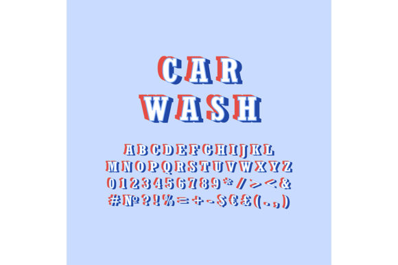 Car Wash Vintage 3d Vector Alphabet Set: Graphics for Print Templates
