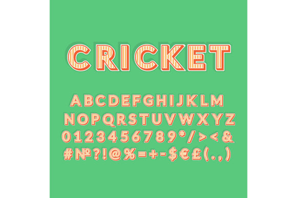 Cricket Vintage 3d Vector Alphabet Set for Graphics & Print Templates