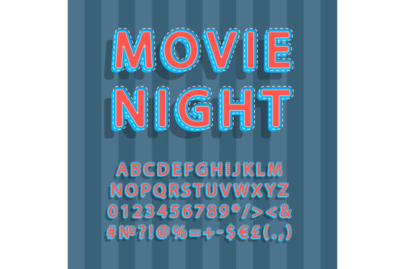 Movie Night Vintage 3d Vector Alphabet for Graphics