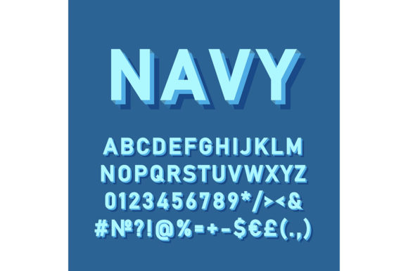 Navy Vintage 3d Vector Alphabet Set for Graphics and Print Templates